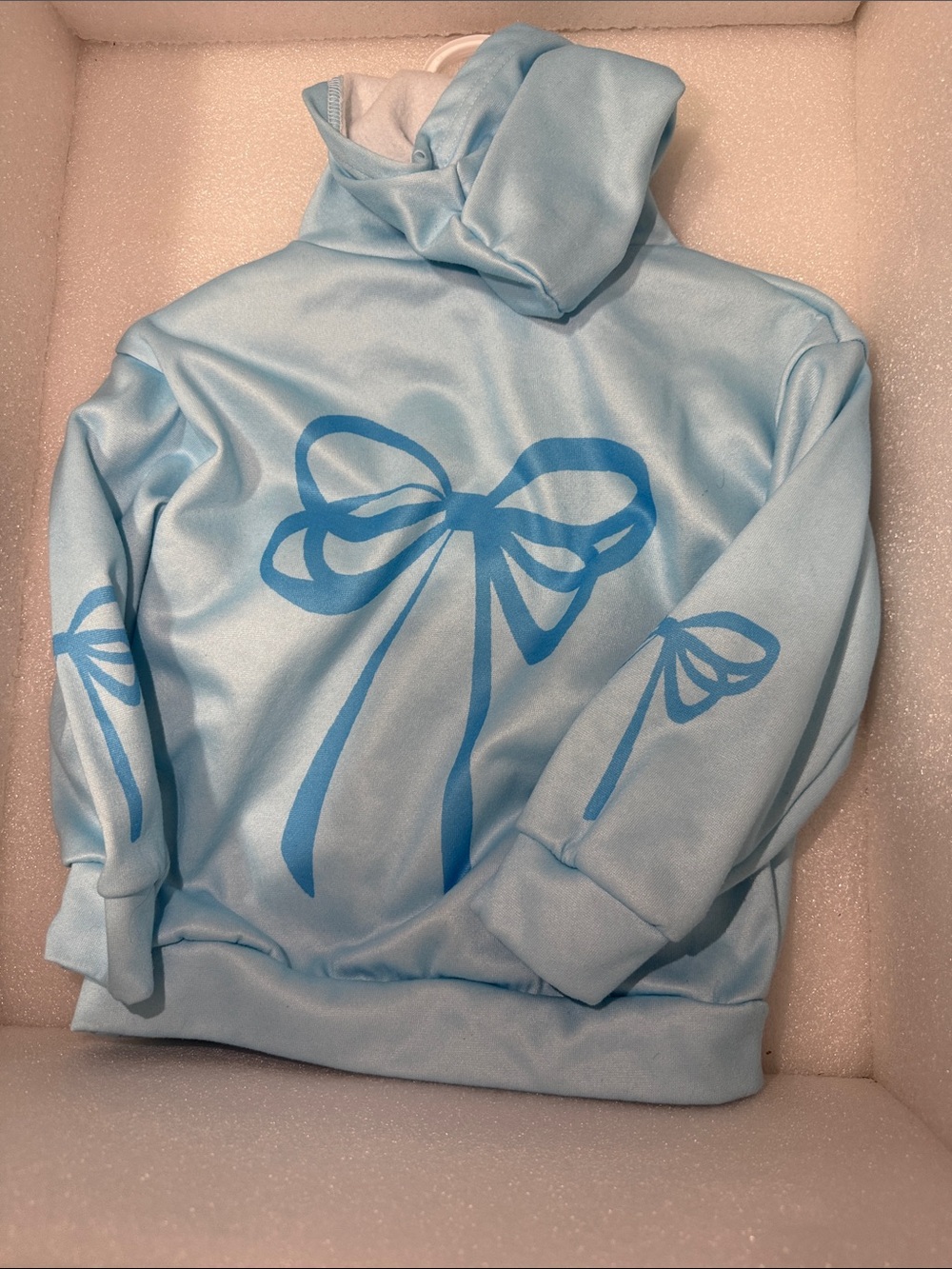 SHEIN Light Blue Girls' Bow Print Hoodie - Picture 2 of 3